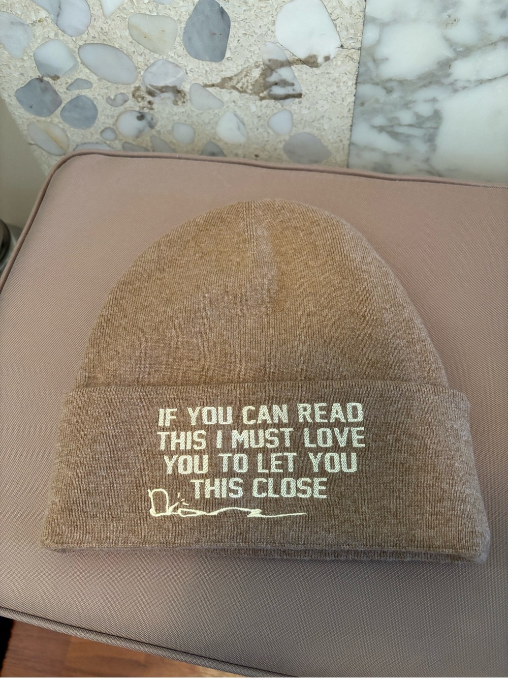 NWT Dior x Cactus Jack Tan Beanie “If you can read this…” Size Large